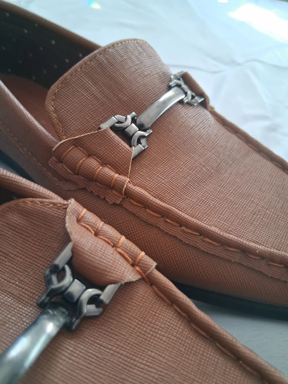 Kids Tan Slip-On Dress Loafers with Metal Bit Detail
